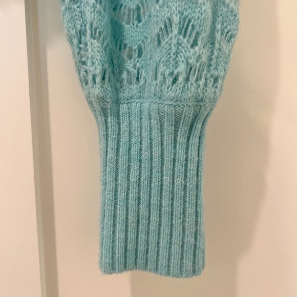 Intermix Brea Cropped Pointelle-knit Cardigan- Turquise- Small - Picture 6 of 6